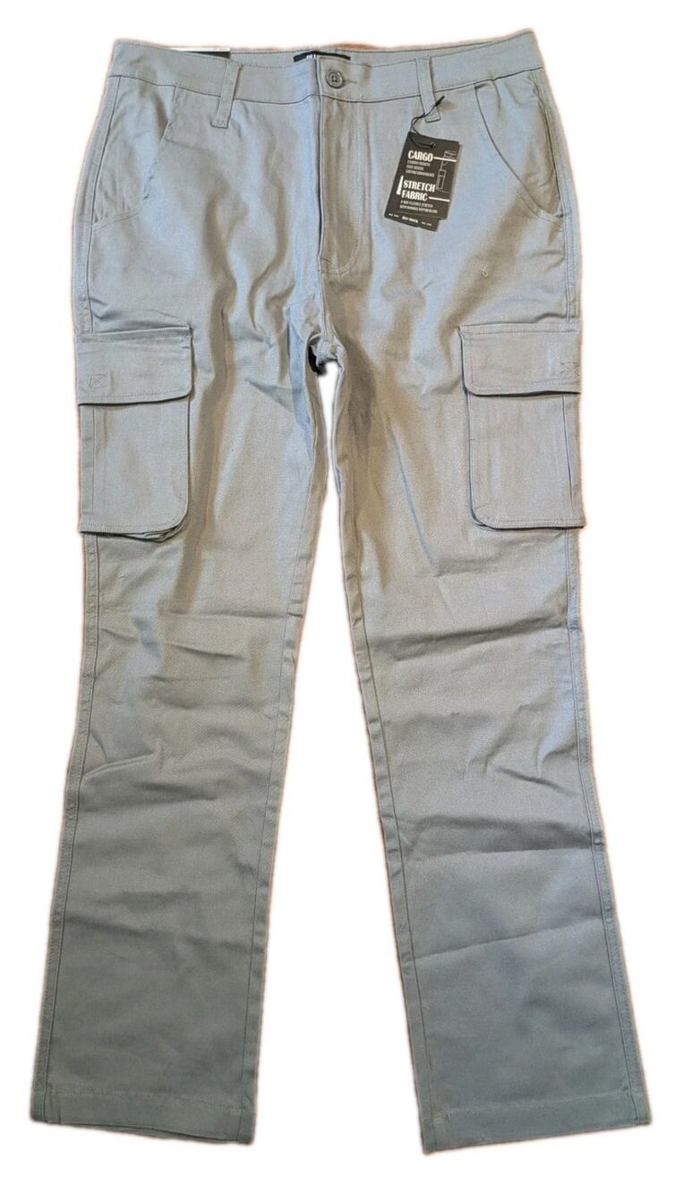 Blu Rock New York Mens Cargo Pants 32x30 Grey Stretch Straight Leg NWT
